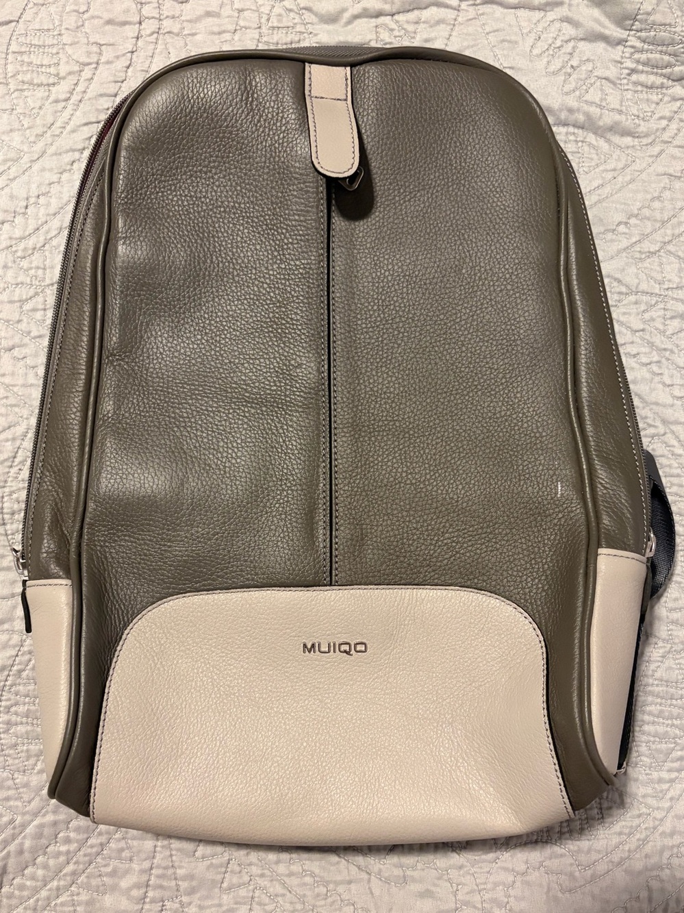 Leather Two-Tone Gray Women's Backpack